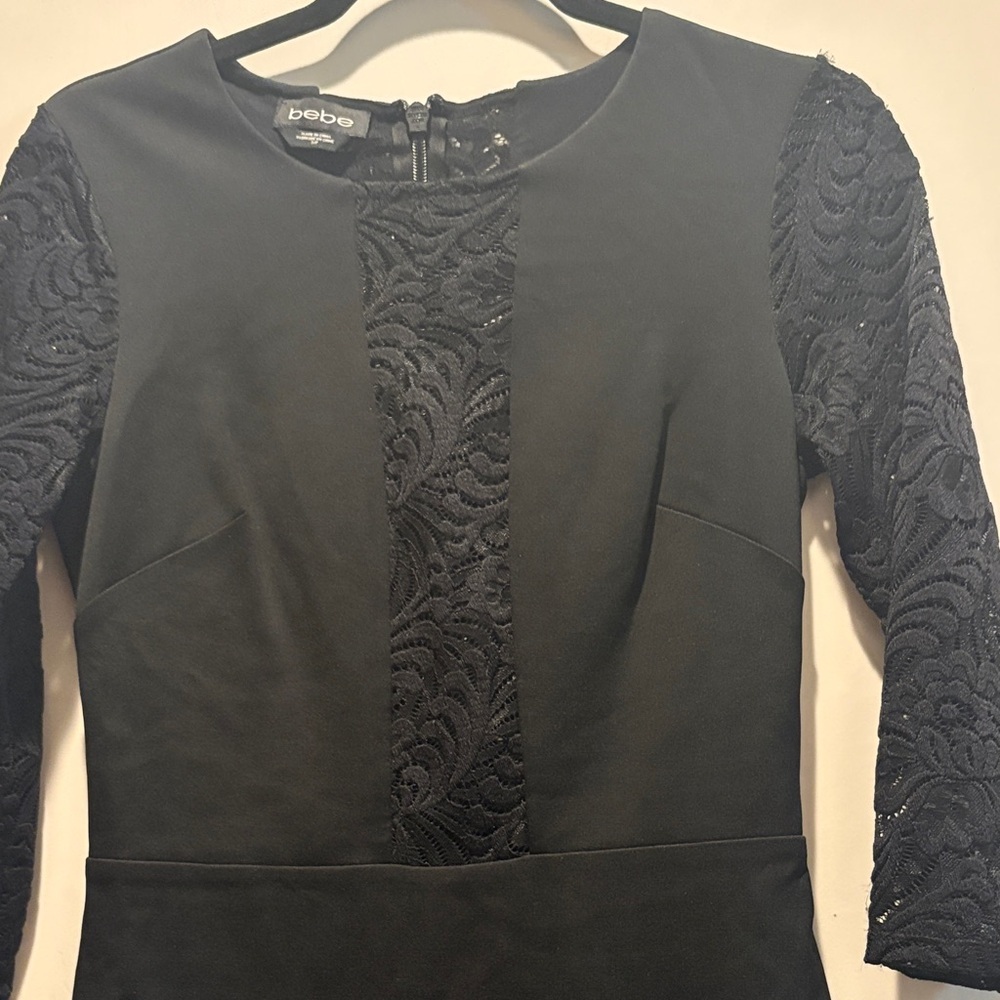 bebe Black Lace-Panel Long Sleeve Sheath Dress - Picture 3 of 5